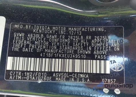 2014 Toyota Camry Le from USA, damaged, VIN 4T1BF1FKXEU349510